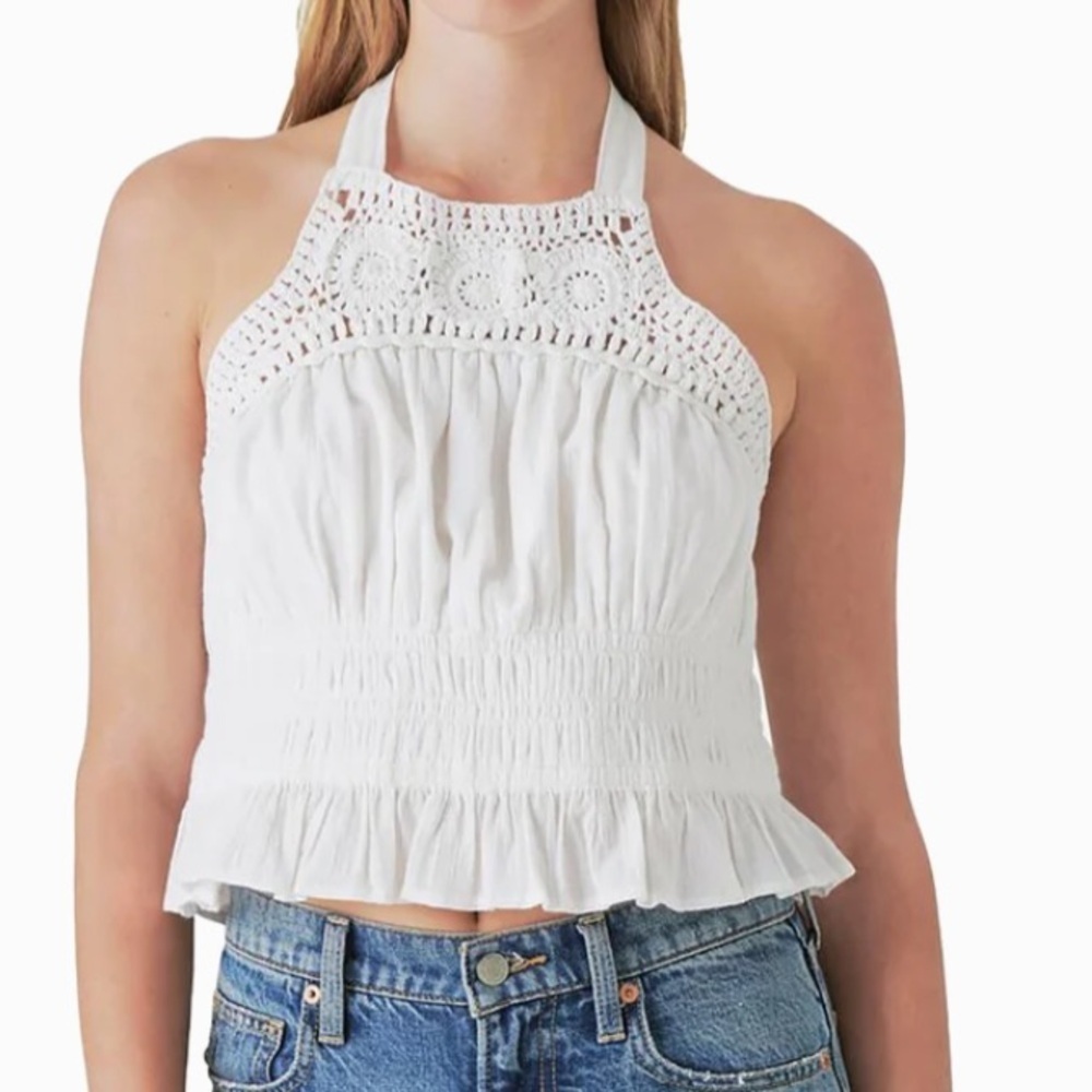 NWT LUCKY BRAND Sleeveless Crochet Trim Halter Tie Back Top Size X-Large